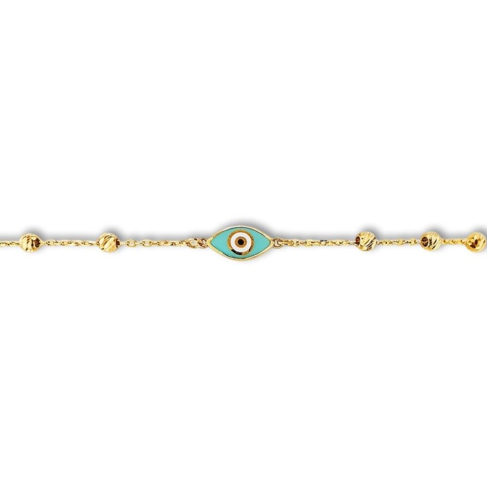 14K Solid Gold Evil Eye Friendship Bracelet Yellow Gold Protection Jewelry